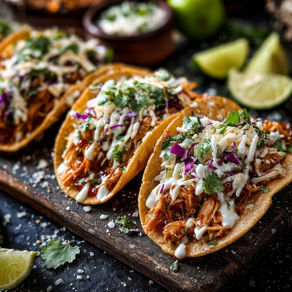 Shredded Chicken Tacos With Lime Slaw
