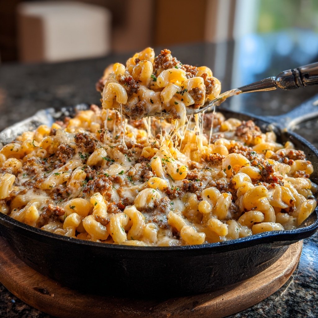 Hamburger Meat And Macaroni Skillet