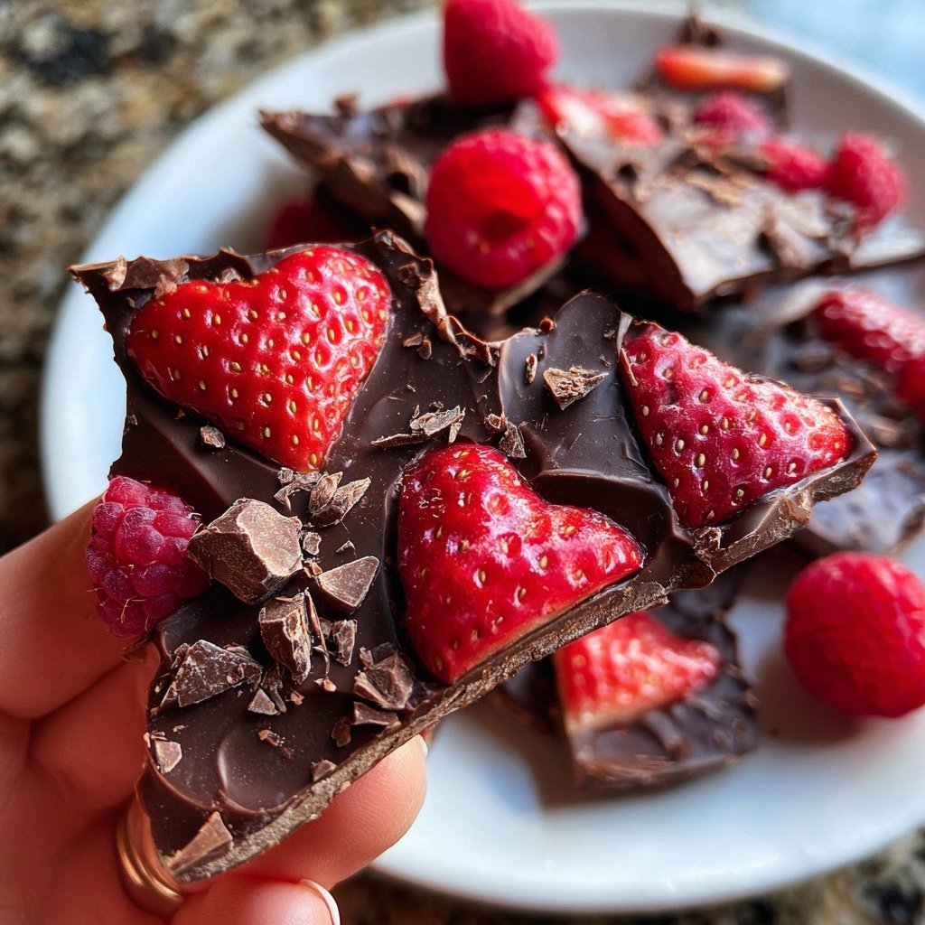 Valentine Bark with Chocolate and Berries